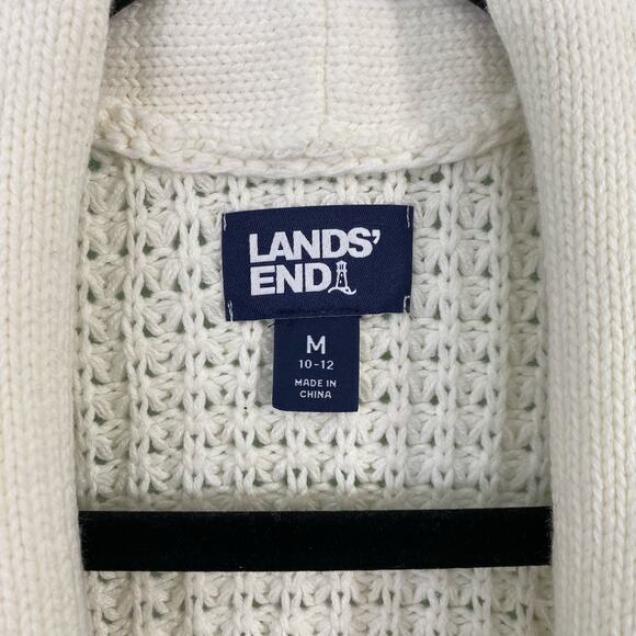 Lands' End Women's White & Navy Nautical Shawl Collar Knit Cardigan Size M - Picture 5 of 8